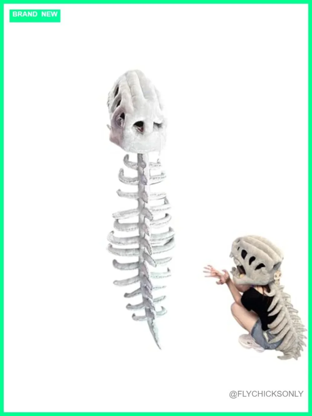 Dinosaur Skeleton Costume, 3D Skull Headpiece with Attached Plush Spine